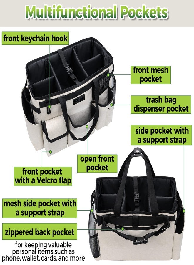 Storage Standard حقيبة أدوات تنظيف كبيرة الحجم مع مقبض - حقيبة كبيرة لأدوات تنظيف المنزل والحمام، 15 × 8 × 10.5 بوصة، حقيبة أدوات تنظيف، حقيبة حمل منزلية بحزام قابل للتعديل - بيج - Image 5